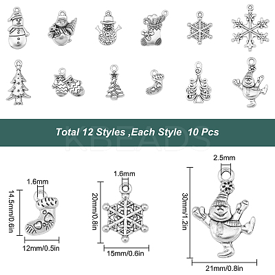 120Pcs 12 Style Tibetan Style Alloy Pendants TIBE-SC0001-64-1