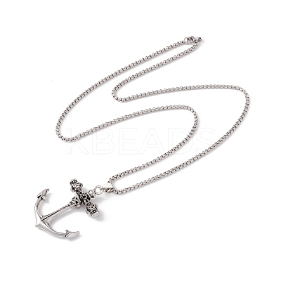 Alloy Skull Anchor Pendant Necklace with 201 Stainless Steel Box Chains NJEW-E016-07AS-1
