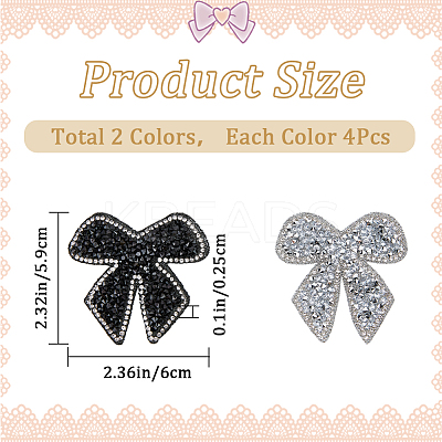 8Pcs 2 Colors Bowknot Hotfix Rhinestone Iron on Patches Appliques DIY-CP0009-66-1