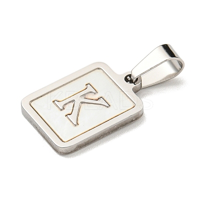 304 Stainless Steel Pave Natural White Shell Pendants STAS-S130-03P-K-1