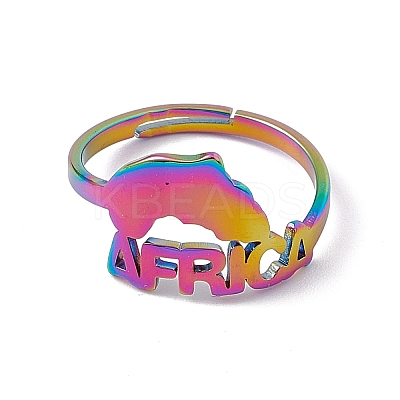 Ion Plating(IP) 201 Stainless Steel Africa Map Adjustable Ring for Women RJEW-C045-10M-1