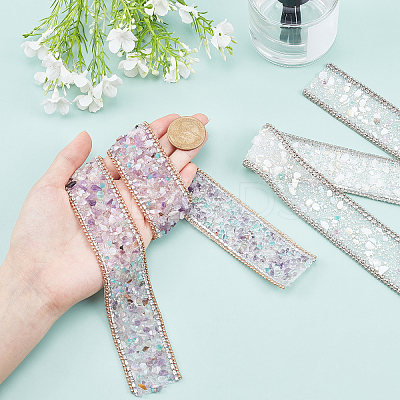 2Rolls 2 Colors Gemstone Chips Iron On Applique Metal Chain Sewing Accessories DIY-PH0002-24-1