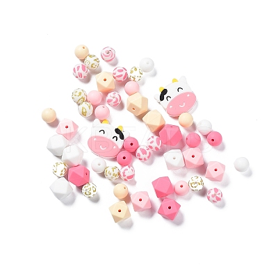 Round/Polygon/Cow Head Food Grade Eco-Friendly Silicone Focal Beads SIL-F003-02-1