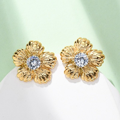 304 Stainless Steel Rhinestone Stud Earrings EJEW-R027-03G-1