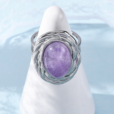 Oval Natural Amethyst Finger Rings RJEW-M063-01P-16-1