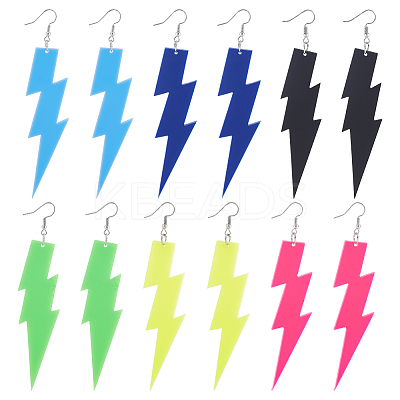 6 Pairs 6 Colors Acrylic Lightning Dangle Earrings EJEW-AN0001-58-1