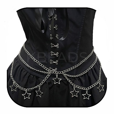 Alloy Star Tassel Layered Curb Chain Waist Belly Chains for Women FS-WG240A3-01-1