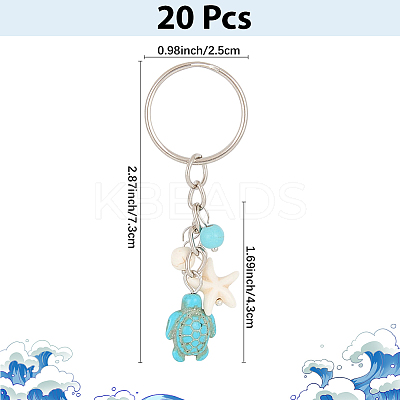 20Pcs Turtle with Starfish Synthetic Turquoise Pendant Keychains KEYC-CP0001-47A-1