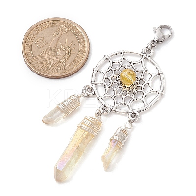 Alloy Woven Net/Web with Natural Yellow Quartz Pendants Decorations HJEW-TA00194-01-1