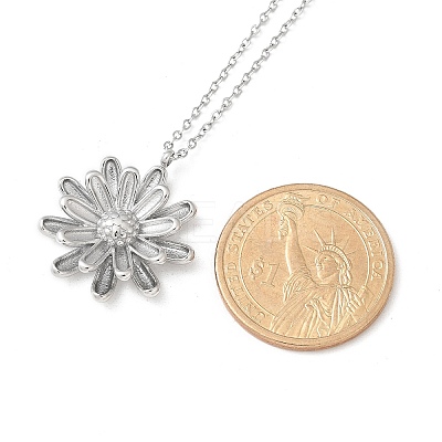 304 Stainless Steel Sunflower Pendant Cable Chain Necklaces for Women NJEW-R011-02P-1