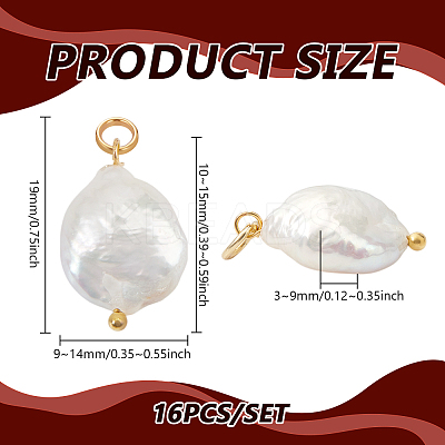 16Pcs Natural Keshi Pearl Flat Round Pendants PALLOY-BC00004-1