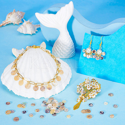 150Pcs 3 Styles Natural Akoya Shell Flat Round Charms BSHE-TA0001-09-1