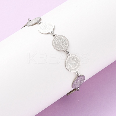 Religion 304 Stainless Steel Link Chain Bracelets for Women BJEW-F524-01P-1
