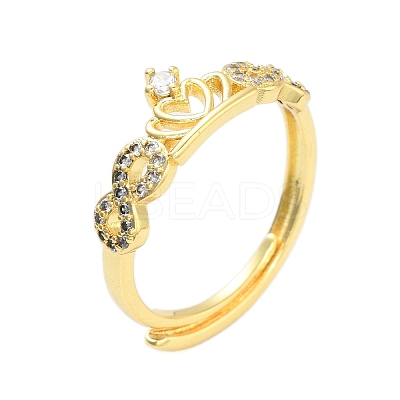 Crown Clear Cubic Zirconia Adjustable Rings RJEW-L120-017G-04-1