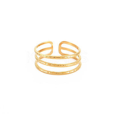 Ion Plating(IP) 304 Stainless Steel Triple Line Open Cuff Ring for Women X-RJEW-S405-232G-1