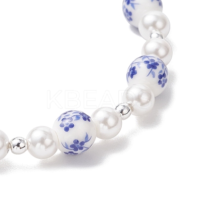 Handmade Flower Printed Porcelain Ceramic Beads Stretch Bracelets for Women BJEW-JB12208-1