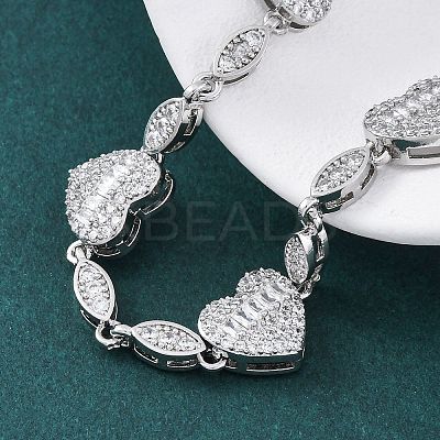 Heart & Horse Eye Brass Micro Pave Clear Cubic Zirconia Link Chain Bracelets for Women BJEW-G740-03P-1