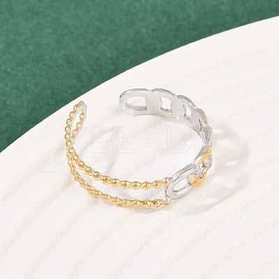 304 Stainless Steel Double Color Cuff Rings RJEW-S635-01GP-06-1