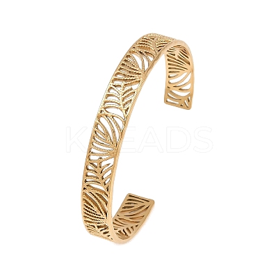 Hollow 304 Stainless Steel Open Cuff Bangles for Women BJEW-F547-01G-1