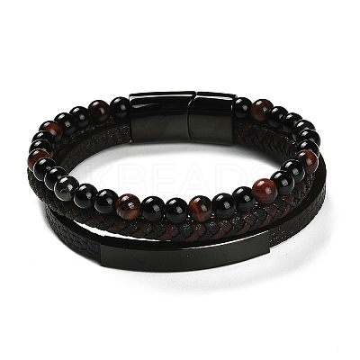 Natural Tiger Eye & Glass Round Beaded Bracelets BJEW-G732-02B-1
