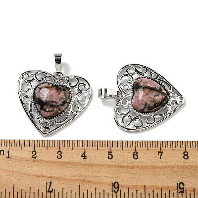 Natural Rhodonite Peach Love Heart Pendants G-G158-01R-1