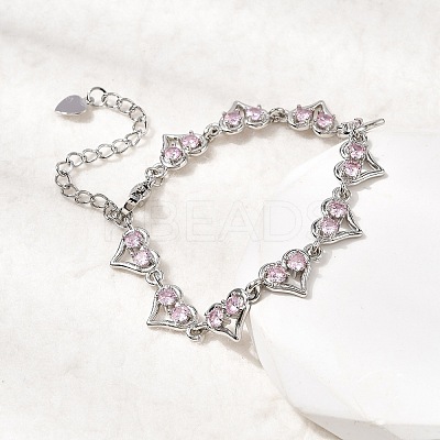 Heart Brass Micro Pave Cubic Zirconia Link Chain Bracelets BJEW-L715-01P-02-1