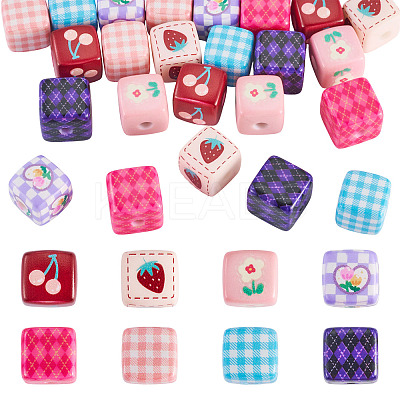 24Pcs 8 Styles Opaque Printed Acrylic Beads MACR-TA0002-75-1