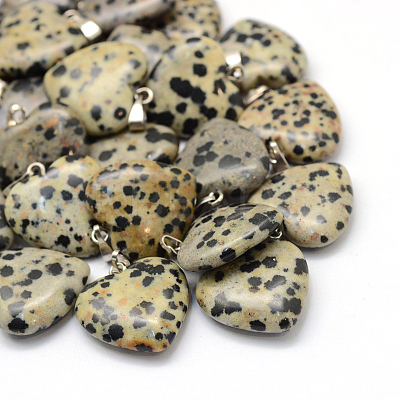 Heart Natural Dalmatian Jasper Pendants X-G-Q438-04-1