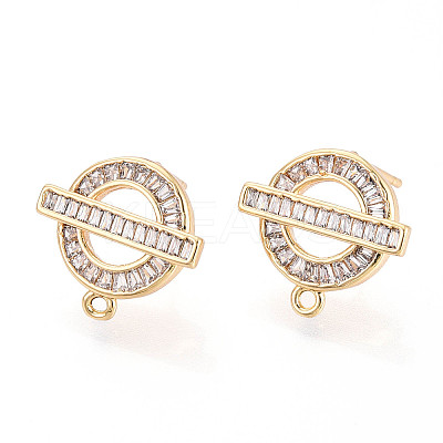 Brass Micro Pave Cubic Zirconia Stud Earring Findings KK-N272-03G-1