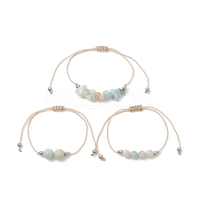 3Pcs 3 Style Natural Amazonite Braided Bead Bracelets Set BJEW-JB09334-05-1