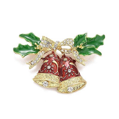 Colorful Enamel Christmas Bell Brooch with Crystal Rhinestone LS-JEWB-A004-06G-1