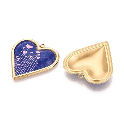 Printed Style 304 Stainless Steel Heart Pendants STAS-T071-26B-G-1