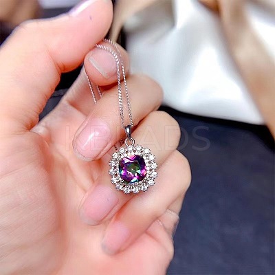 Square Alloy Rhinestone Pendant Necklace & Stud Earring & Finger Ring Sets WG30FCB-02-1