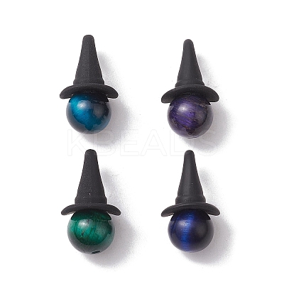 4Pcs 4 Colors Natural Tiger Eye Dyed Pendants PALLOY-TA00116-1