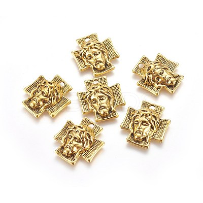 Tibetan Style Alloy Cross with Jesus Alloy Pendants for Easter Jewelry LS-GLF10674Y-1