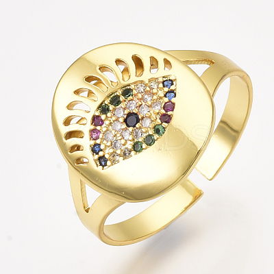 Brass Micro Pave Cubic Zirconia Cuff Rings RJEW-S044-031-1