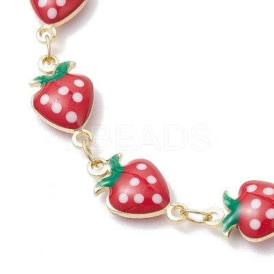 Brass Enamel Red Strawberry Link Chain Bracelet Makings AJEW-JB01420-1