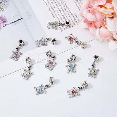 12Pcs 6 Colors Tortoise Alloy Rhinestone European Dangle Charms ALRI-DC0001-03-1