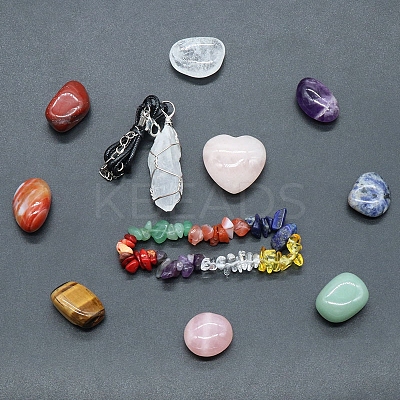 Tumbled and Heart Stone & Bracelet & Necklace Mixed Natural Gemstone Healing Stones Set X1-PW-WG44401-01-1