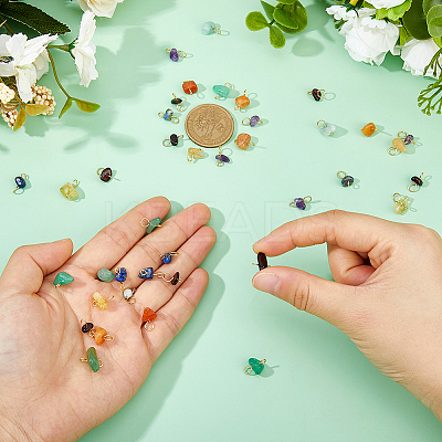 84Pcs 7 Color Natural Gemstone Connector Charms PALLOY-FH00127-1