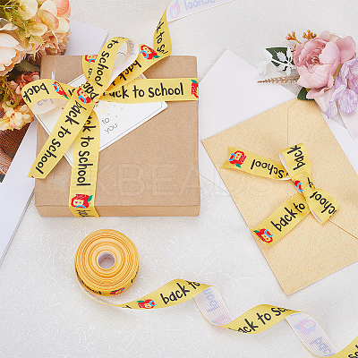 10 Yards Back To School Theme Polyester Grosgrain Ribbon OCOR-WH0082-82B-1