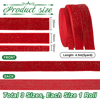 3 Rolls 3 Styles Sparkle Single Face Velvet Ribbons OCOR-PH0004-13-1