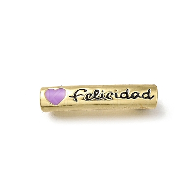 Mother's Day Brass Enamel Heart Word Mom Curved Tube Beads KK-C090-51G-03-1