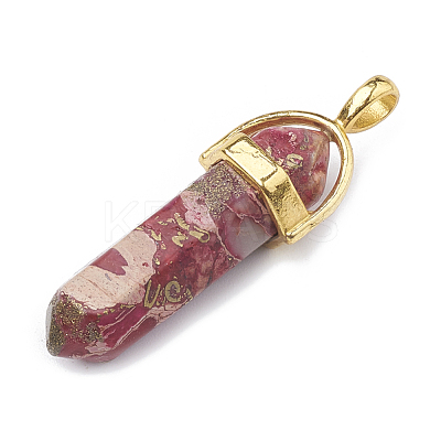 Synthetic Gold Line Regalite/Imperial Jasper/Sea Sediment Jasper Double Terminated Pointed Pendants G-S329-013-1