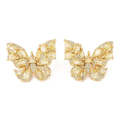 Rack Plating Brass with Cubic Zirconia Stud Earrings for Women EJEW-G394-06G-05-1