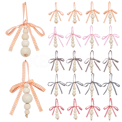 30Pcs 10 Styles Wooden Beaded Pendant Decorations HJEW-AB00736-1