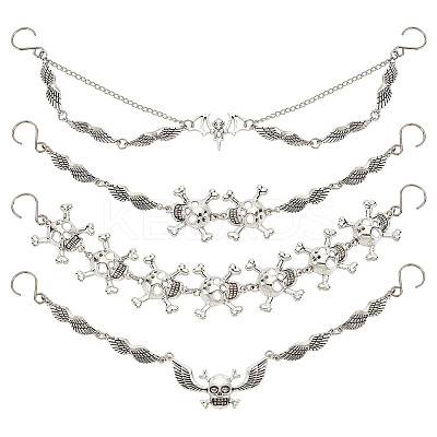 8Pcs 4 Styles Gothic Style Skull Wing Iron Twisted Boot Strap Chains for Halloween FIND-AB00066-1