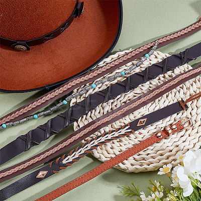 6Pcs 6 Styles Imitation Leather & Alloy Cowboy Hat Bands DIY-HY0003-06-1