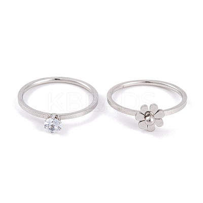 Flower 304 Stainless Steel Finger Ring Set for Women RJEW-C086-28-P-1