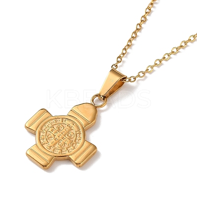 304 Stainless Steel Saint Benedict Cross Pendant Necklaces for Women NJEW-G187-03G-1